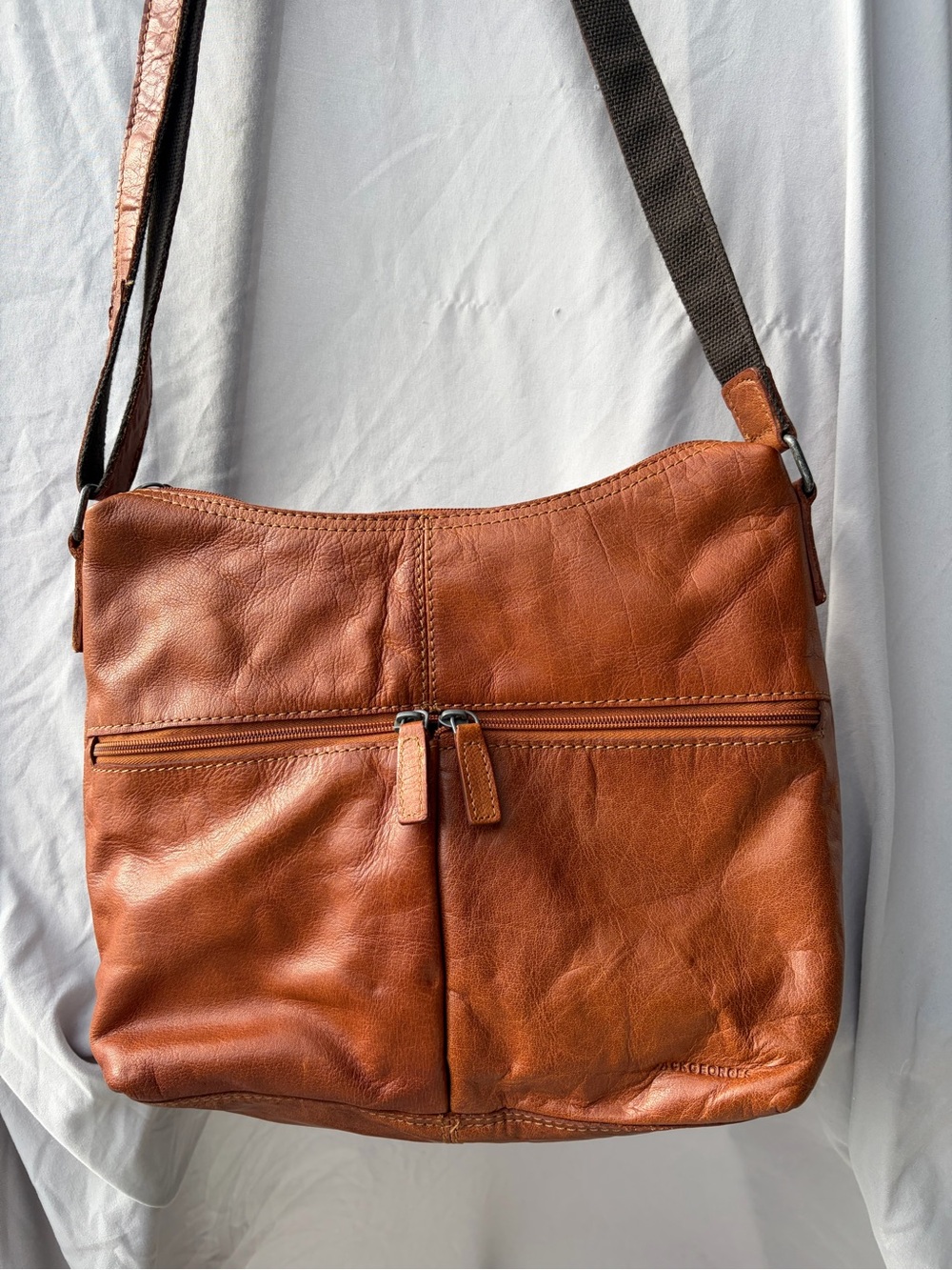 Jack George Tan Leather hobo Bag with Front Zip Pockets